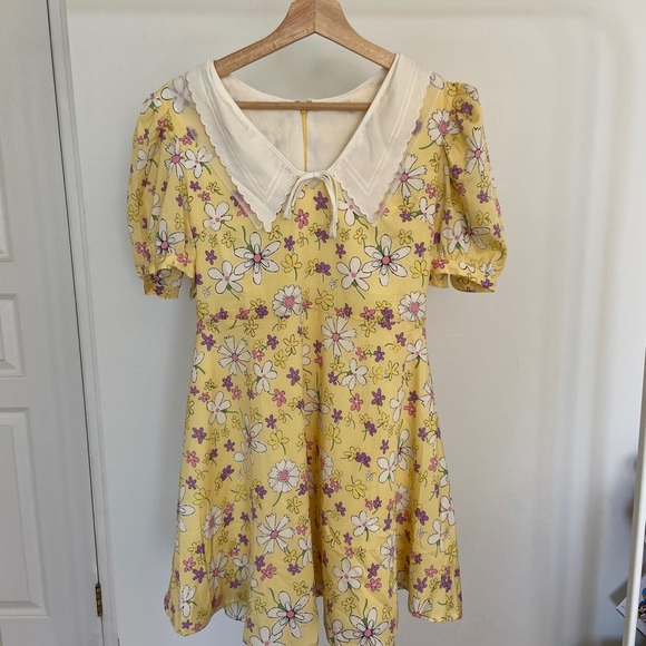 LEDIN Yellow Mini Floral Spring Dress - Picture 3 of 6